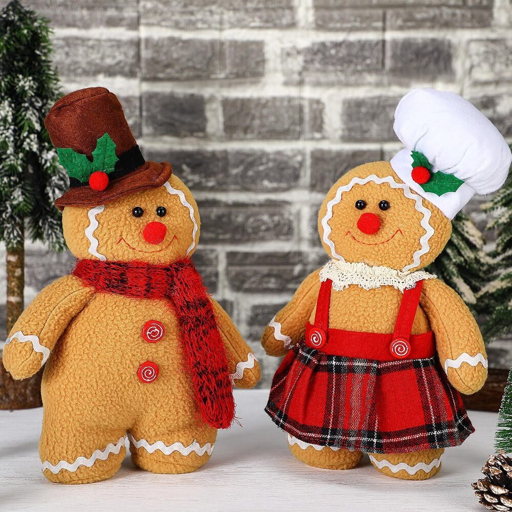 2072 2 Pcs Christmas Throw Pillow Plush Gingerbread Pillows Cute Snowman